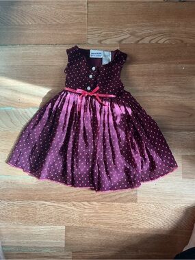 Blueberi Boulevard Burgundy Dress with Pink Polka Dots